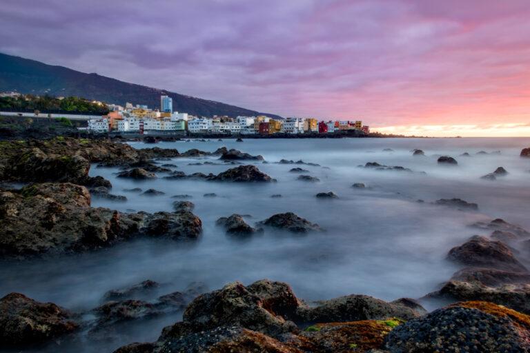 Beautiful view of the puerto de la cruz, canary islands at sunset